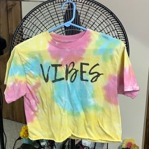 Pink, yellow, blue tie dye cropped t- shirt.